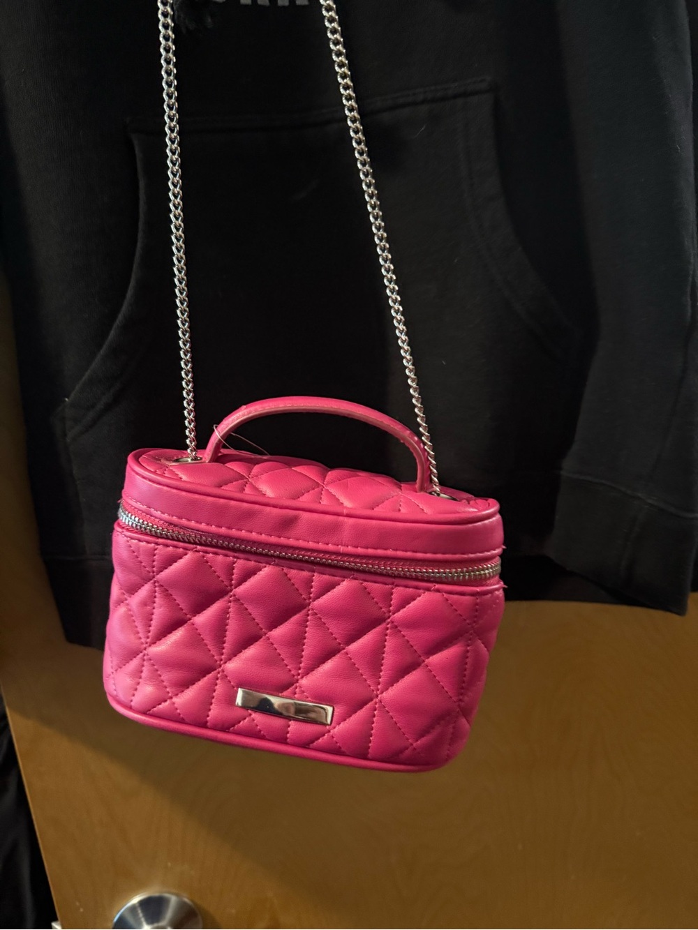 No Boundaries Quilted Hot Pink Chain-Handle Cosmetic Case